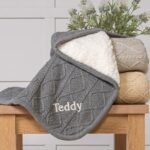 Ziggle personalised grey sherpa fleece cable baby blanket Personalised Baby Gift Offers and Sale 3