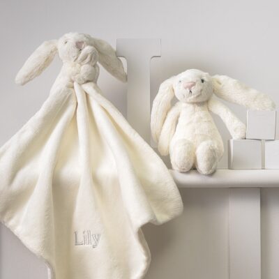 Personalised Jellycat bashful bunny soother and soft toy gift set in pale blue or cream Comforters and Soothers 3