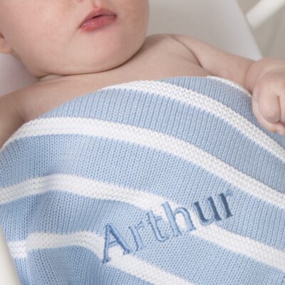 Ziggle personalised blue stripe cotton knitted baby blanket Christmas Gifts 2