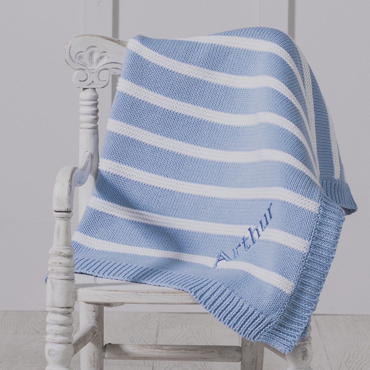 Ziggle personalised blue stripe cotton knitted baby blanket Christmas Gifts 2