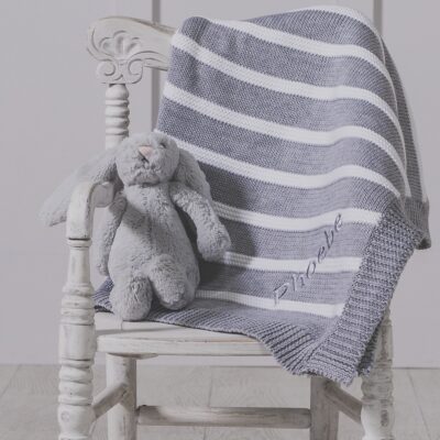 Ziggle personalised grey stripe cotton knitted baby blanket Christmas Gifts 3