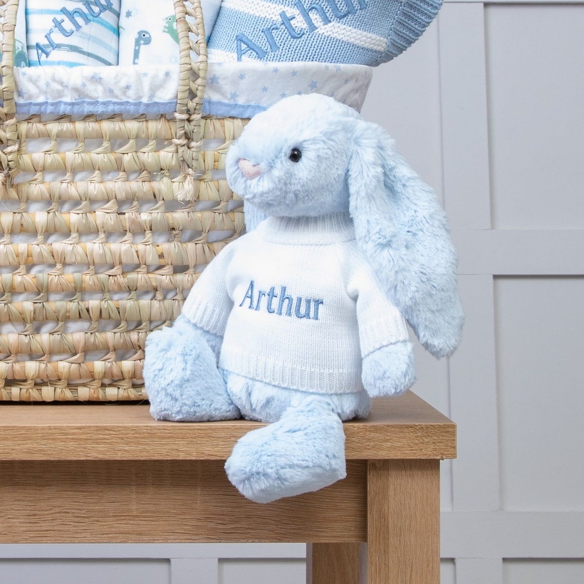 personalised blue bunny soft toy