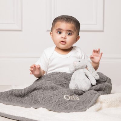 Ziggle personalised grey sherpa fleece cable baby blanket Personalised Baby Gift Offers and Sale 2