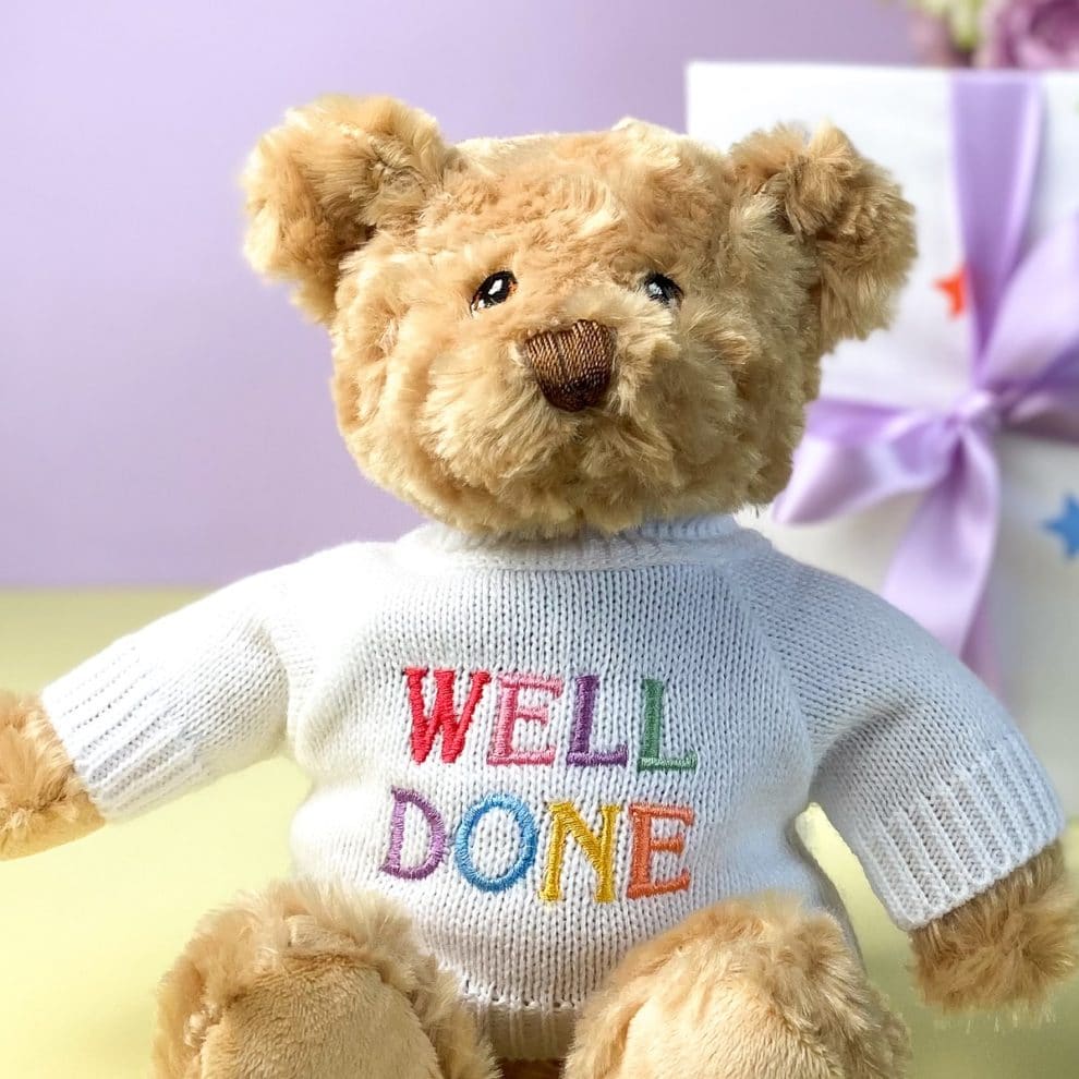 Keeleco Recycled Small Dougie T Bear Soft Toy With Well Done Jumper Thats Mine 9752