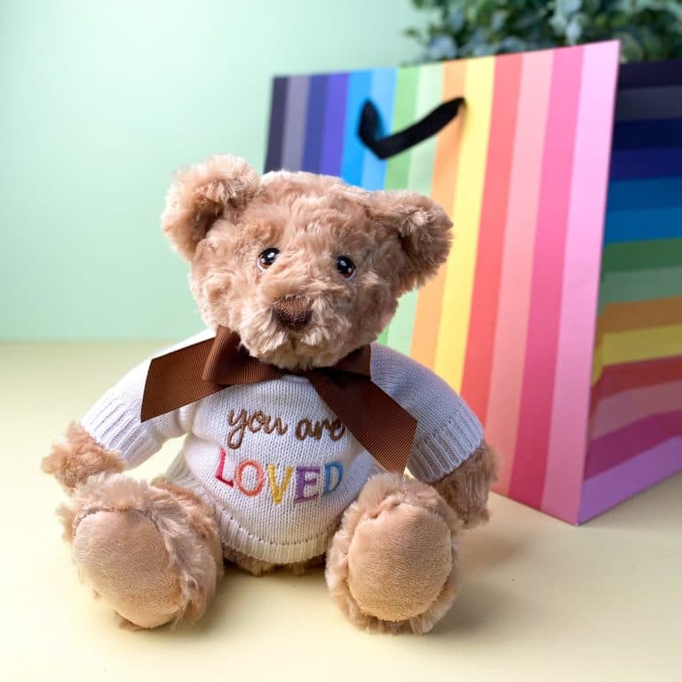 Keeleco Recycled Small Dougie Caring Bear Soft Toy With You Are Loved Jumper Thats Mine 4821