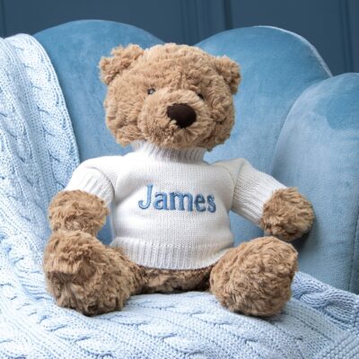 Personalised Toffee Moon luxury cable baby blanket and Jellycat bumbly bear gift set Birthday Gifts 2