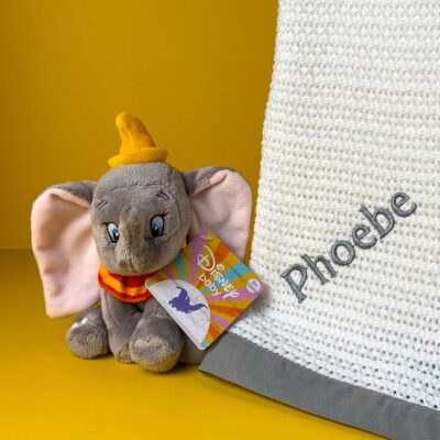 Ziggle personalised white cellular baby blanket with Disney baby Dumbo small soft toy Birthday Gifts 2