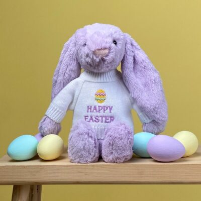 Jellycat lilac bashful Easter bunny with Easter jumper Easter Gifts