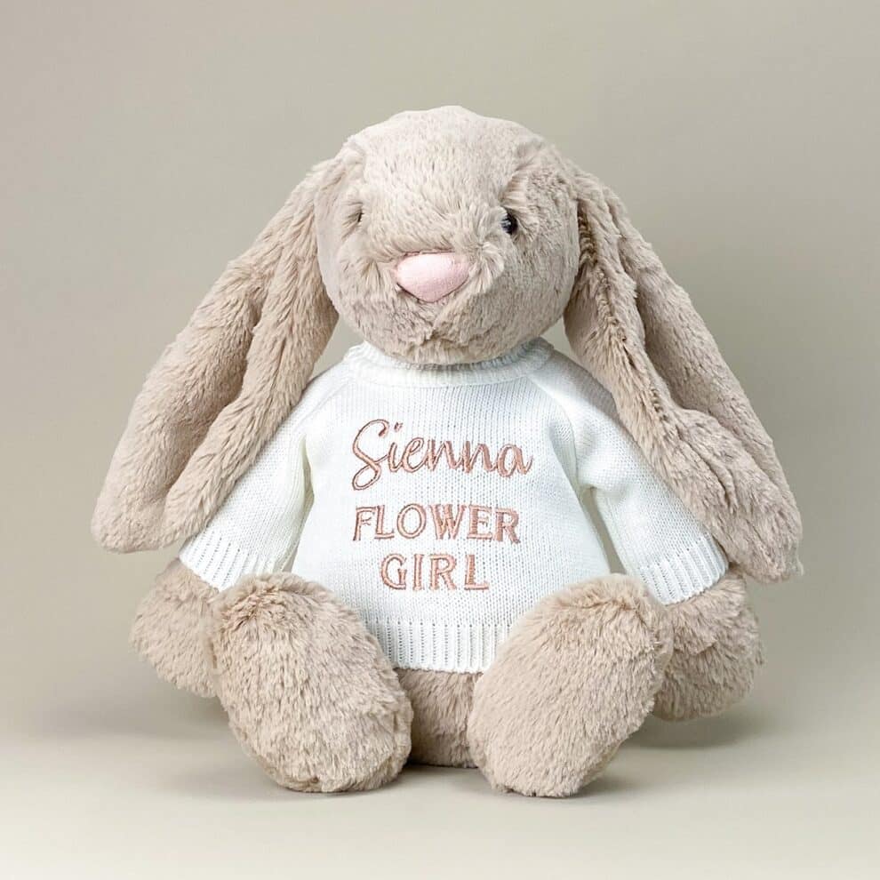 Flower Girl Personalised Jellycat Medium Silver Blossom Bunny Soft Toy ...