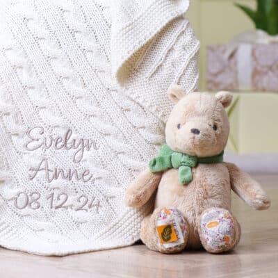 Toffee Moon personalised luxury cable baby blanket and Disney Classic Pooh Always and Forever soft toy Blankets 2