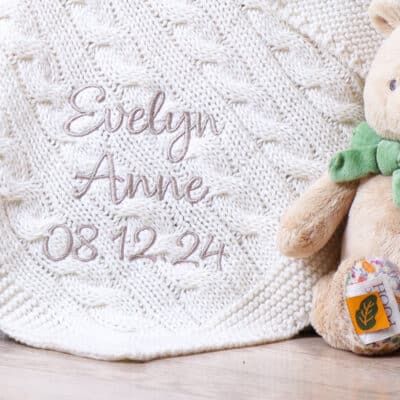 Toffee Moon personalised luxury cable baby blanket and Disney Classic Pooh Always and Forever soft toy Blankets 3