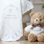 Personalised Dandelion christening baptism ivory white knitted shawl Christening Gifts 3