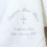 Personalised Dandelion christening baptism ivory white knitted shawl Christening Gifts 4