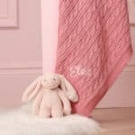 Toffee Moon personalised blush pink luxury cable baby blanket Birthday Gifts 3