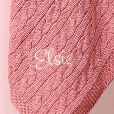 Toffee Moon personalised blush pink luxury cable baby blanket Birthday Gifts 2