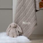 Toffee Moon personalised fudge, cream, nutbrown luxury cable baby blanket Birthday Gifts 3