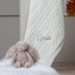 Toffee Moon personalised fudge, cream, nutbrown luxury cable baby blanket Birthday Gifts 4