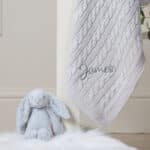 Toffee Moon personalised cream, glacier grey, hound grey luxury cable baby blanket Birthday Gifts 4