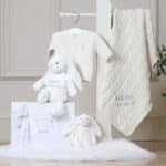 Toffee Moon personalised cream, glacier grey, hound grey luxury cable baby blanket Birthday Gifts 8