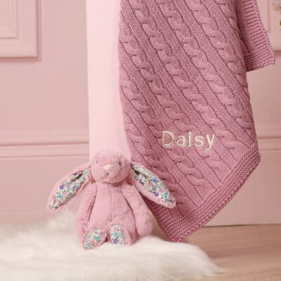 Toffee Moon personalised petal pink, dawn pink, dusky rose luxury cable baby blanket Blankets 2