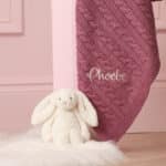 Toffee Moon personalised petal pink, dawn pink, dusky rose luxury cable baby blanket Birthday Gifts 5