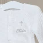 Personalised Toffee Moon christening baptism white bubble baby cardigan with cross Christening Gifts 4