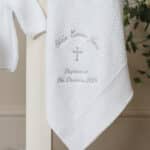 Personalised Toffee Moon white pattern stripe christening baptism blanket with gothic cross Christening Gifts 3