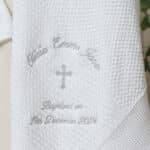 Personalised Toffee Moon white pattern stripe christening baptism blanket with gothic cross Christening Gifts 4