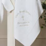 Personalised Toffee Moon white pattern stripe christening baptism blanket with simple cross Christening Gifts 3