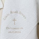 Personalised Toffee Moon white pattern stripe christening baptism blanket with simple cross Christening Gifts 4