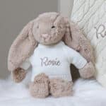 Personalised Toffee Moon luxury cream cable baby blanket and beige Jellycat bashful bunny Baby Shower Gifts 4