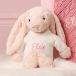 Personalised Toffee Moon luxury blush cable baby blanket and blush pink Jellycat bashful bunny Birthday Gifts 4