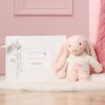 Personalised Toffee Moon luxury blush cable baby blanket and blush pink Jellycat bashful bunny Birthday Gifts 9