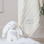 Personalised Toffee Moon luxury cream cable baby blanket and cream Jellycat bashful bunny Baby Shower Gifts 3