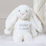 Personalised Toffee Moon luxury cream cable baby blanket and cream Jellycat bashful bunny Baby Shower Gifts 4