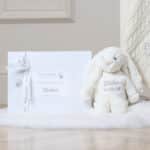 Personalised Toffee Moon luxury cream cable baby blanket and cream Jellycat bashful bunny Baby Shower Gifts 9