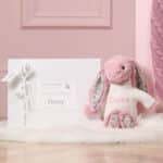 Personalised Toffee Moon luxury dawn pink cable baby blanket and tulip Jellycat blossom bunny Blankets 9