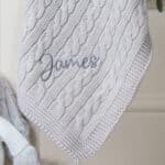 Personalised Toffee Moon luxury glacier grey cable baby blanket and silver Jellycat bashful bunny Baby Shower Gifts 5