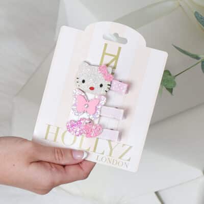 Hollyz cute glitter Kitty hair clip set For Children