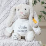 Personalised My First Steiff beige rabbit and Toffee Moon luxury cable blanket gift set Blankets 4