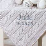 Personalised My First Steiff beige rabbit and Toffee Moon luxury cable blanket gift set Blankets 5