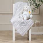 Personalised My First Steiff beige rabbit and Toffee Moon luxury cable blanket gift set Blankets 6