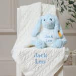 Personalised My First Steiff blue rabbit and Toffee Moon luxury cable blanket gift set Blankets 3