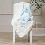 Personalised My First Steiff blue rabbit and Toffee Moon luxury cable blanket gift set Blankets 6