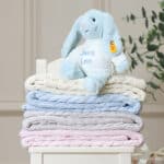 Personalised My First Steiff blue rabbit and Toffee Moon luxury cable blanket gift set Blankets 7