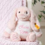 Personalised My First Steiff pink rabbit and Toffee Moon luxury cable blanket gift set Blankets 4