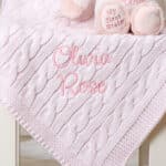 Personalised My First Steiff pink rabbit and Toffee Moon luxury cable blanket gift set Blankets 5