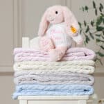 Personalised My First Steiff pink rabbit and Toffee Moon luxury cable blanket gift set Blankets 7