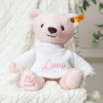 Personalised My First Steiff pink teddy bear and Toffee Moon luxury cable blanket gift set Blankets 4