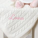 Personalised My First Steiff pink teddy bear and Toffee Moon luxury cable blanket gift set Blankets 5